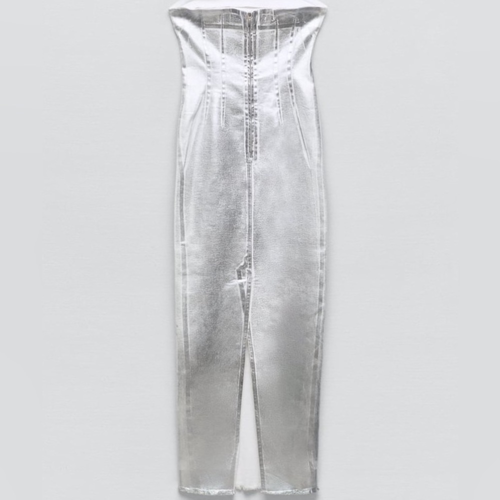Zara Silver Strapless Dress - Picture 12 of 16